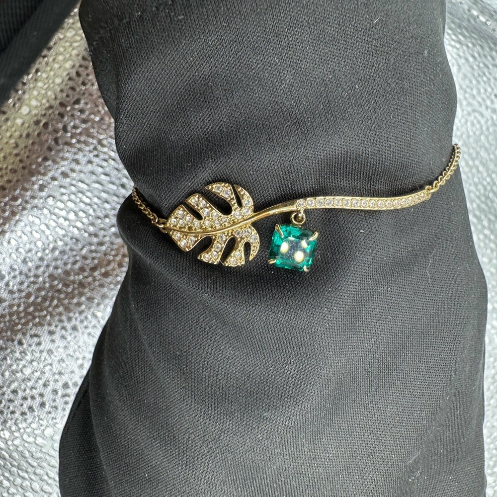 Swarovski Gold Leaf Bracelet with Teal Gemstone